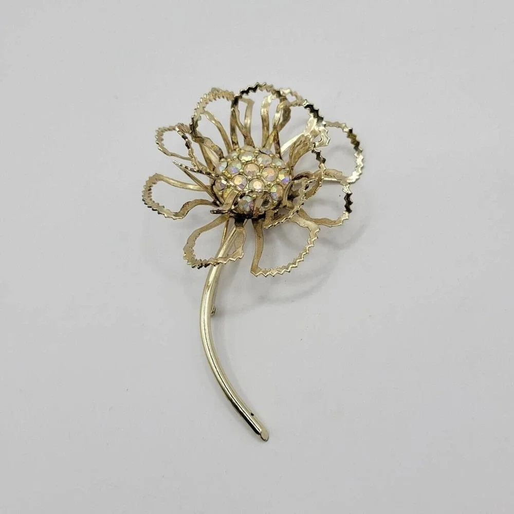 Vintage Sarah Coventry "Allusion" AB Rhinestone Flower Large 3.5" Brooch - Picture 1 of 6